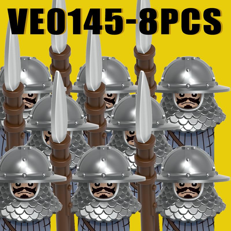 8PCS Medieval Military Gothic Knights Building Blocks Castle Army Guard Soldier Figures Sword Axe Hammer Accessories Bricks Toys Gift