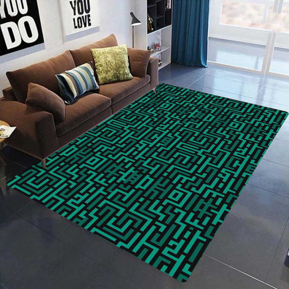 Gaming Style Carpet With Pixel Maze Geometric Patterns Modern Trendy Design Non Slip Rug For Living Room Bedroom Game Room