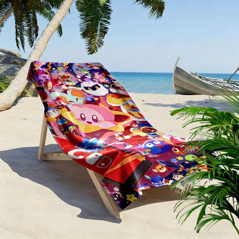 Kirby Cute Art Print Beach Towel, Large Soft Quick Dry Towel for Beach Camping Swimming