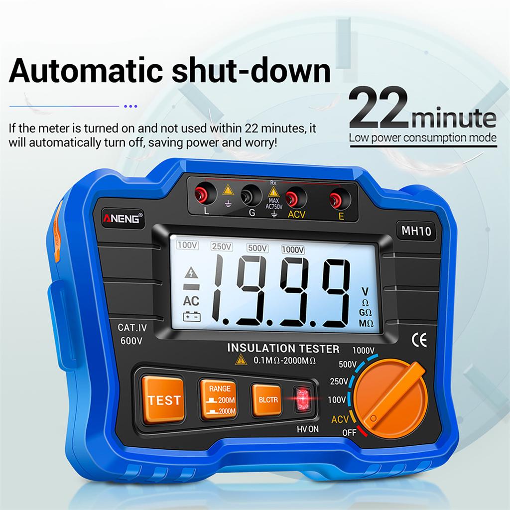 Insulation Resistance Tester 100V 250V 500V 1000V Resistance Tester with LCD Backlight Digital Display Screen