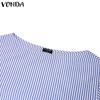 VONDA Женские винтажные рубашки с открытыми плечами и длинным рукавом в полоску с галстуком-фонариком