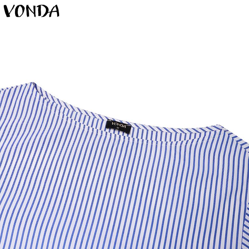 VONDA Женские винтажные рубашки с открытыми плечами и длинным рукавом в полоску с галстуком-фонариком