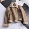 Winter Women Thick Warm Suede Jacket Short Motorcycle Brown Coats Faux Shearling Sheepskin Leather Jackets Outwear