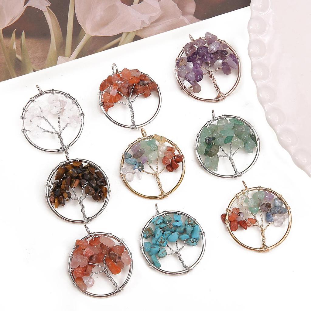 30mm Natural Gemstone Stone Beads Charms Tree Pendant DIY Jewelry Making Necklace Accessories