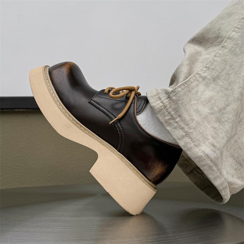 Дерби на толстой подошве Мужская обувь Классические модные дизайнерские стили Досуг Открытый воздух Вечеринка Красивые молодые кожаные туфли Коричневый