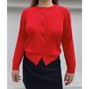 Miss Biggie European and American Plus Size Slimming Comfortable and Versatile Shell Button Round Neck Long Sleeve Cotton Blend Knit Cardigan