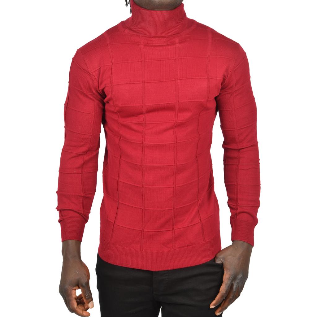 DeepSEA Square Patterned Turtleneck Slim Fit Turtleneck Knitwear Sweater 2505493