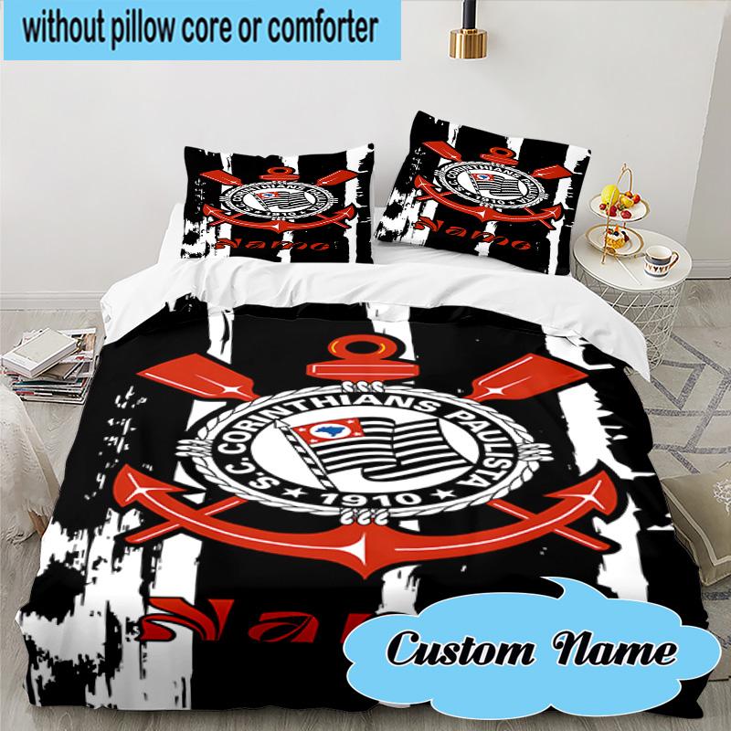 3PCS Custom Name Corinthians Team Crest Bedding Set, Including 1pc Duvet Cover And 2pcs Pillowcases, Suitable for dorms and bedrooms Gift