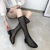 No Inner Cool Boots Summer New Round Head Mesh Breathable Back Zipper Anti-slip Wear-resistant Square Heel Mid-calf Boots