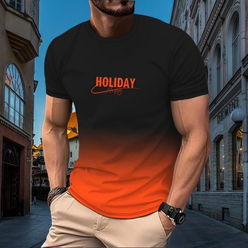 Летняя мужская футболка с плавным переходом цвета и 3D-принтом с буквами, повседневная, с короткими рукавами и круглым воротником, для активного отдыха, быстросохнущая