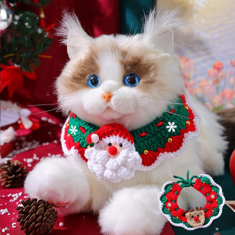 Регулируемый Рождественский Кот-Ошейник Красный Зеленый Ручной Работы Санта Клаус Олень Вязаный Слюнявчик Шарф Для Питомца Кошки Новогодние Ошейники