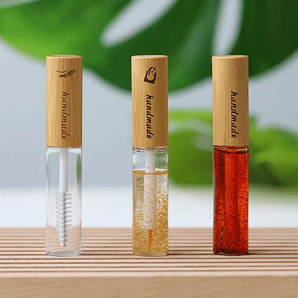 Bamboo Lid Mascara Container Compact Eyelashes Tube Portable Lip Gloss Tube Travel