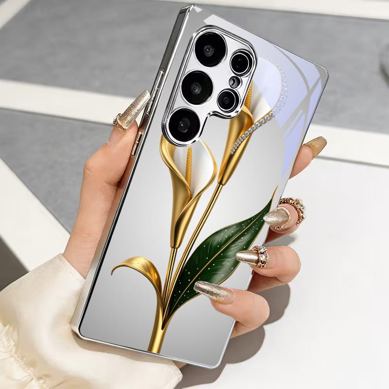 Золотая Даймонд Калла Лилия Посеребленный Чехол Для Телефона Samsung S24 Ultra S21 S22 FE S23 Plus S20 S25 26 Note20 Задняя Крышка