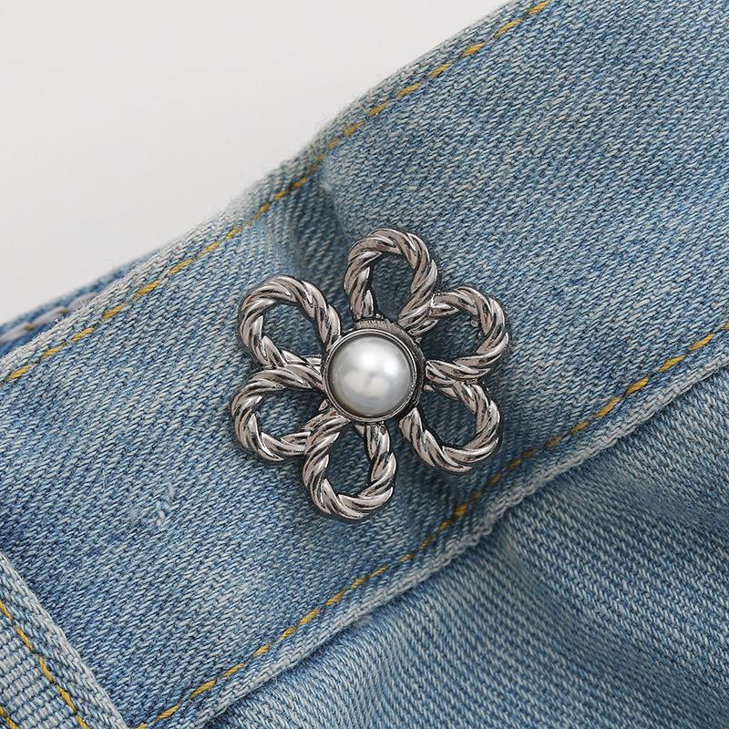 Затянуть талию пряжка сплав броши булавки клип жемчужный цветок регулируемая кнопка джинсы пуговицы съемные аксессуары для одежды