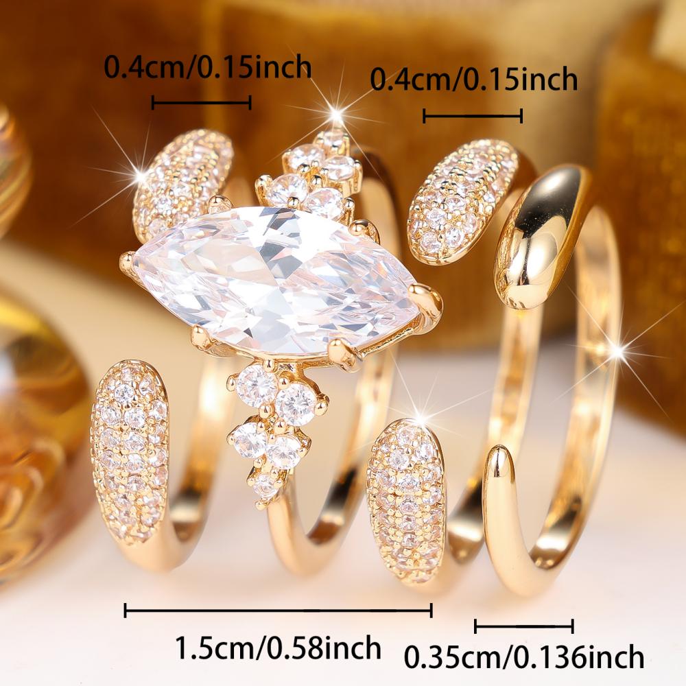 Stunning Gold Color Marquise Zircon Ring Set for Women Wedding Banquet Fashion Jewelry Gift