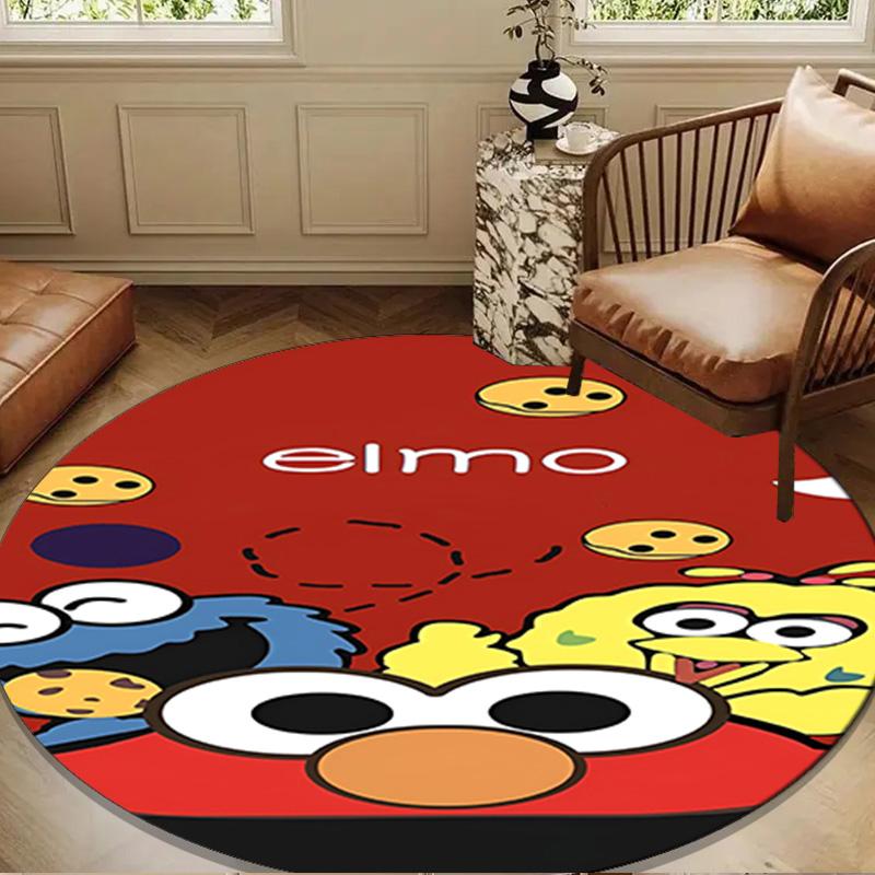Elmo And Cookie Sesame Friends Round Rug for Livingroom,Bedroom, Palyroom, Chair Rug, Area rug, Circle Carpet, Large Size Decor Fan Christmas gift