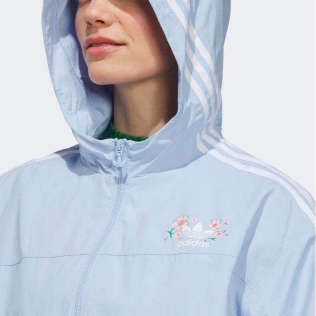 adidas Куртка с капюшоном Originals с логотипом-трилистником и полосатым узором, женская куртка светло-розового и синего цвета IP3769