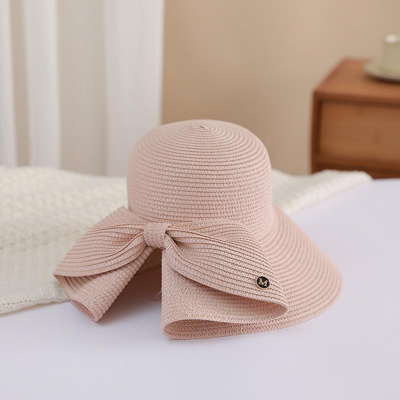 Bowknot Split Straw Sun Hat Elegant Wide Brim Travel Beach Hats Foldable UV Protection Casual Bucket Hats