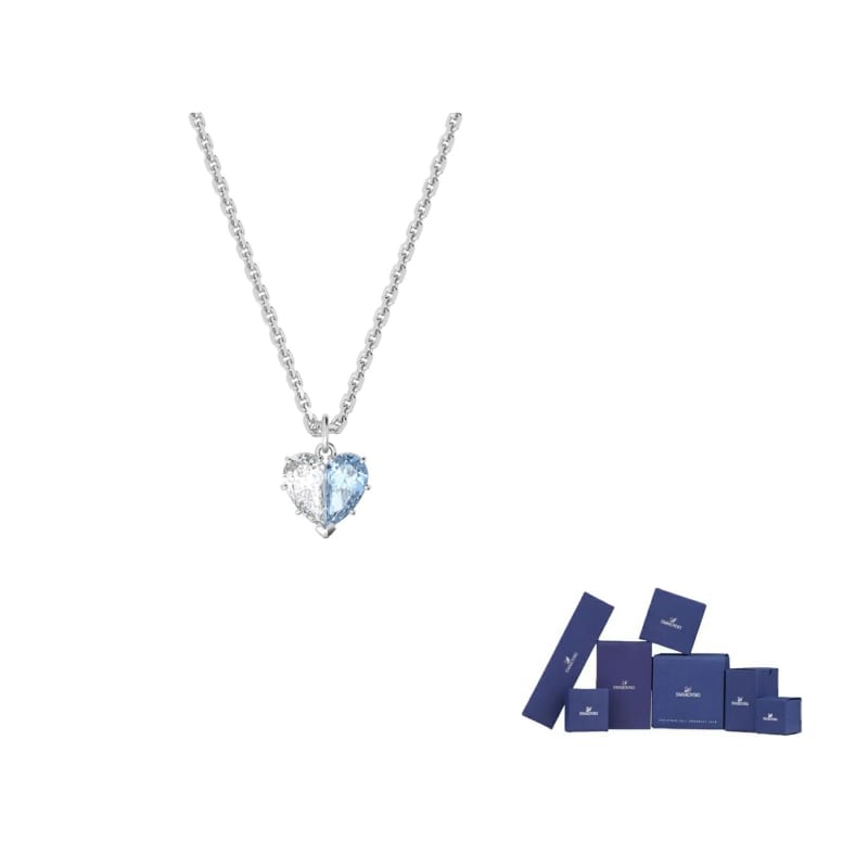 Swarovski Gema 520 Cubic Zirconia Rhodium Plated Necklaces Women's Blue 5653008