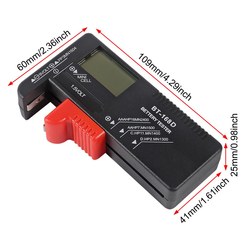 Digital Battery Volt Tester,Universal Digital LCD AA/AAA/C/D/9V/1.5V Button Cell Battery Volt Tester BT-168D Electric Test