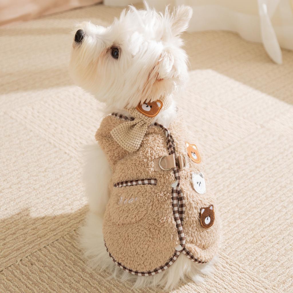 Одежда для домашних животных для маленьких собак, таких как бишон и тедди, включающая флисовые свитера без рукавов с шарфами, подходящие для и зимы.