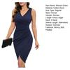 Summer Women Dress V Neck Pleated High Tight Waist Slim Fit Sleeveless Irregular Hem Solid Color Knee Length OL Commute Formal Business Midi Dress