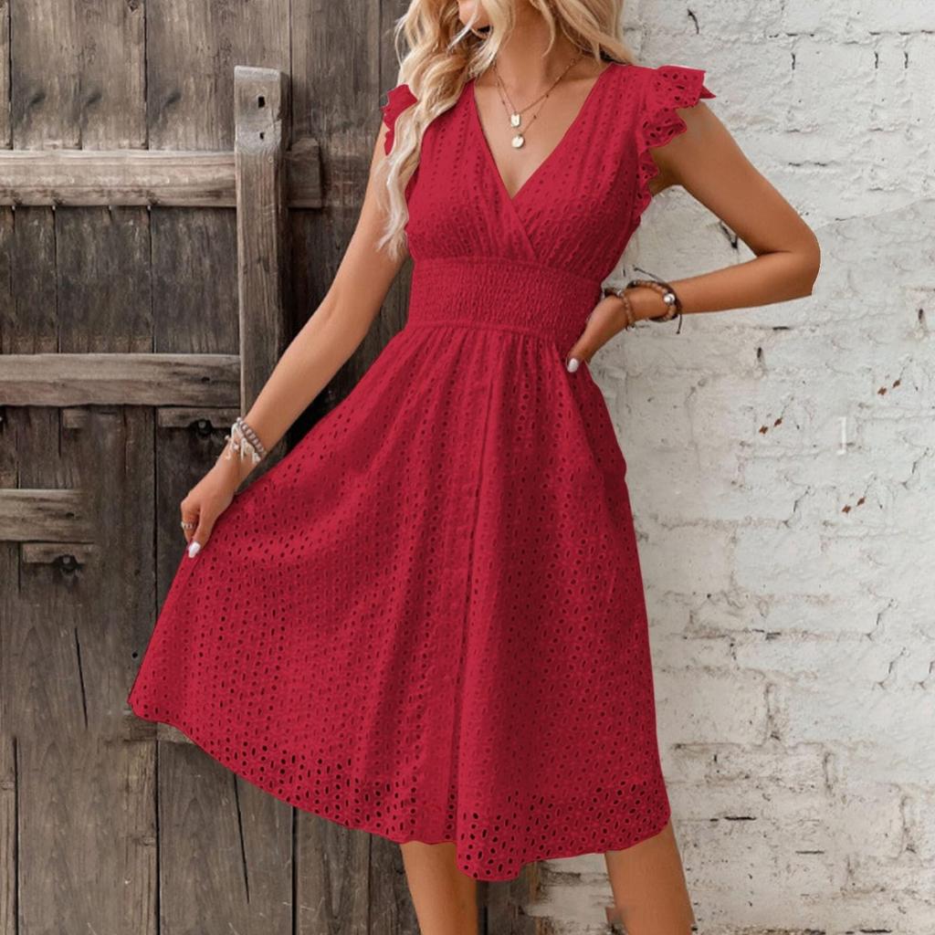 Женский летний кружевной сарафан с v-образным вырезом и запахом, с рюшами и рукавами в стиле бохо, с цветочным принтом и эластичной резинкой на талии, милые короткие платья