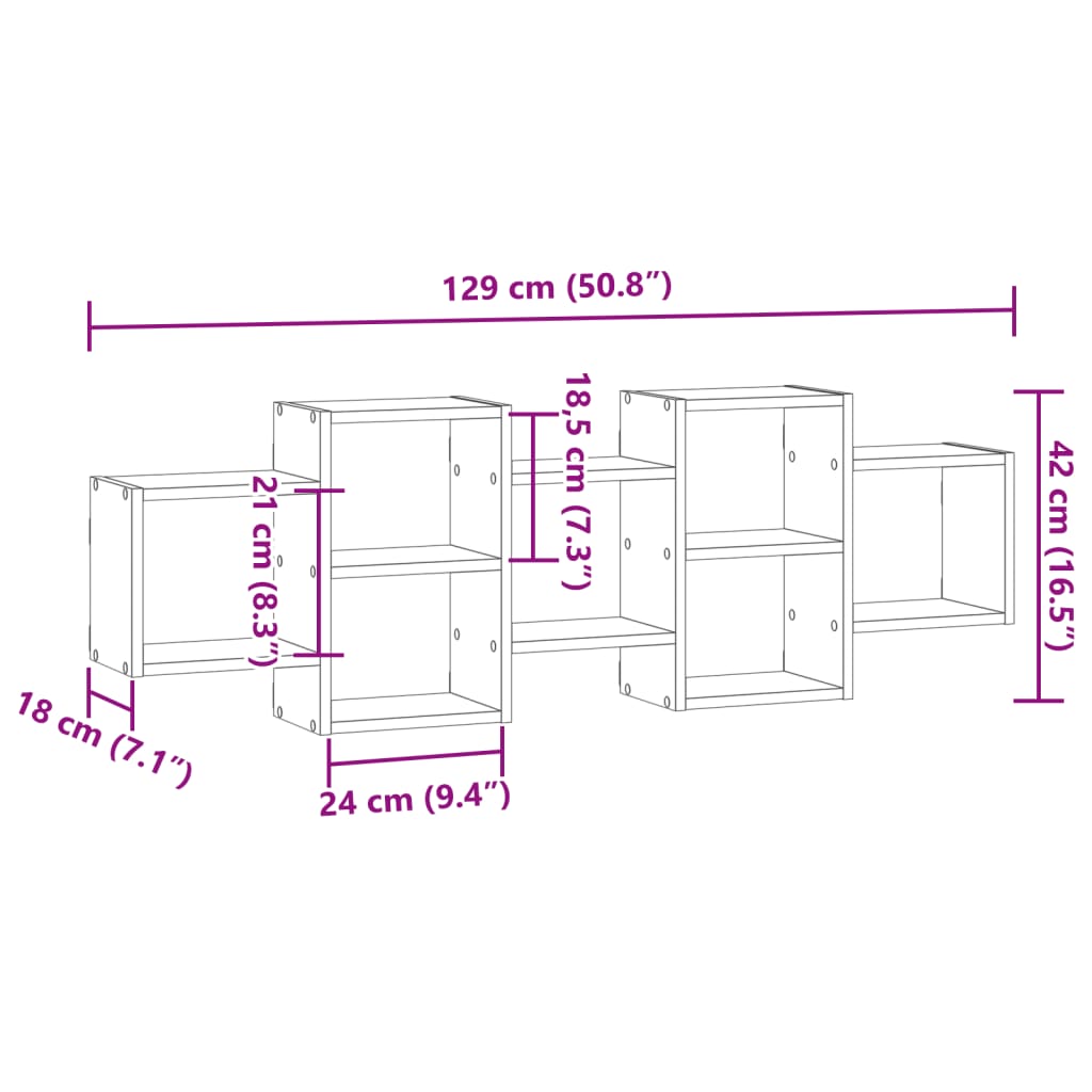 Wall Shelf Brown Oak Look 129 x 18 x 42 cm Engineered Wood