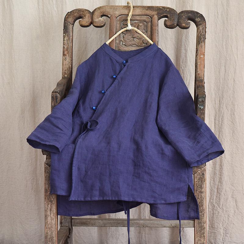 Johnature Женские рубашки в китайском стиле, топы, однотонные, с длинным рукавом, блузки, весенние женские рубашки на пуговицах