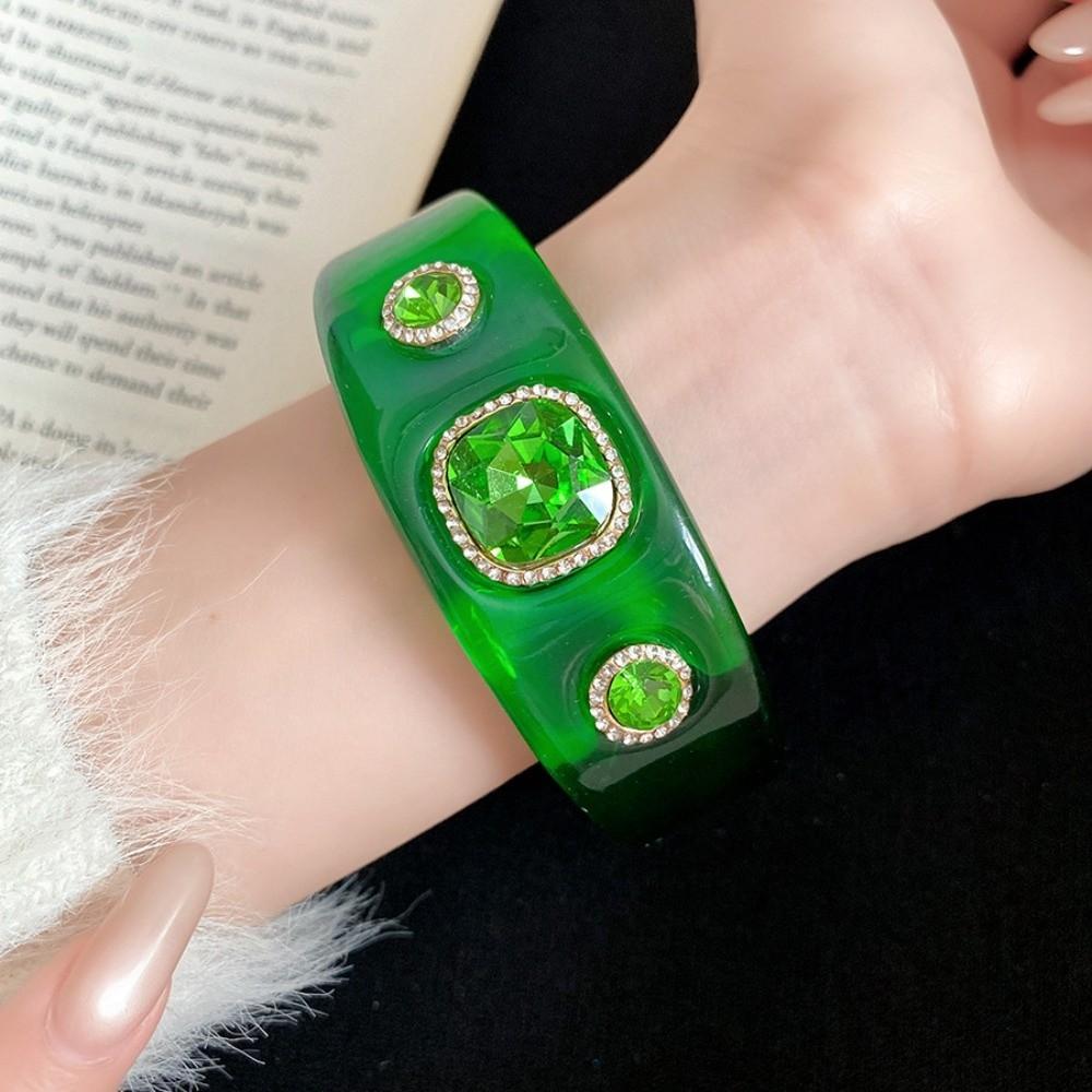 Smudging Irregular Wide Open Bracelet Bohemian Dopamine Hand Ring Acrylic Rhinestone Bangle Women