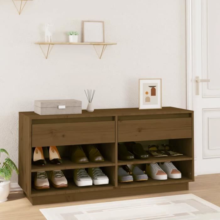 VidaXL Shoe Cabinet Honey Brown 110x34x52cm Solid Pine Wood 814447