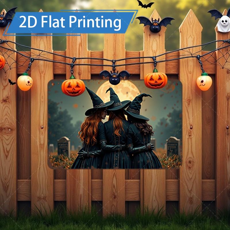 D FLAT pc Metal Sign Halloween Witch Friends D Flat Print Metal Art
