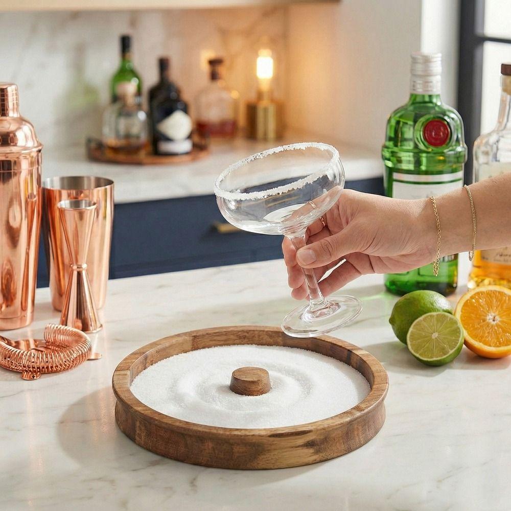 Portable Margarita Salt Rimmer Wooden Cup Salt Rimmer Salt Sugar Tray Drinks Garnish
