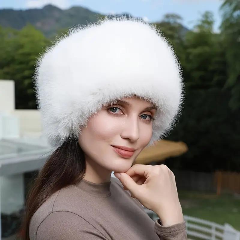 1 шт. Защита ушей Толстая теплая зимняя женская модная пушистая плюшевая шапка Снежная лыжная шапка Имитация меха KTY