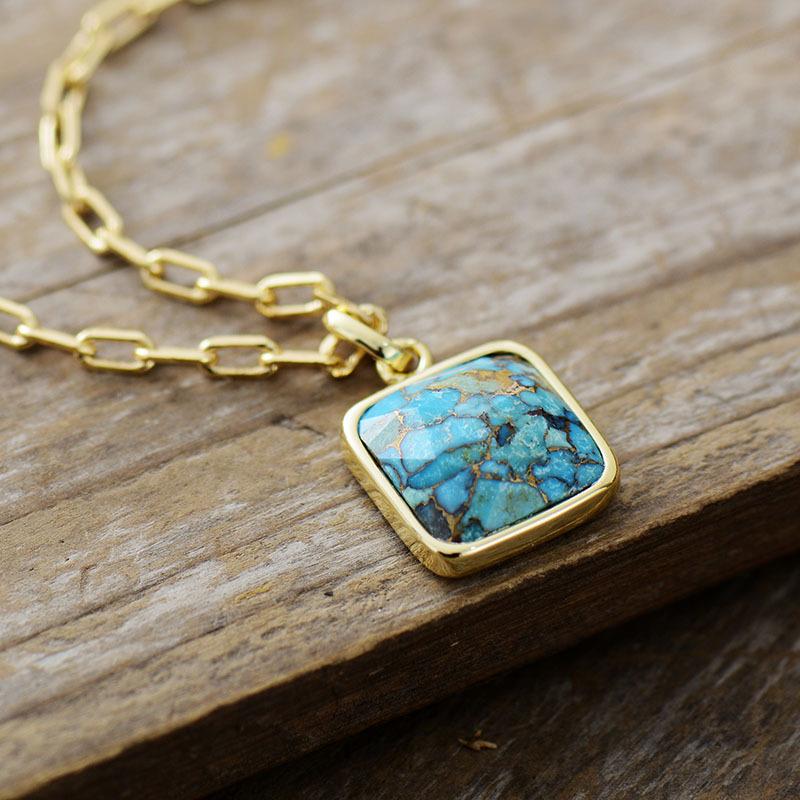 New turquoise-plated 18K gold chain pendant necklace high-quality European and American jewelry