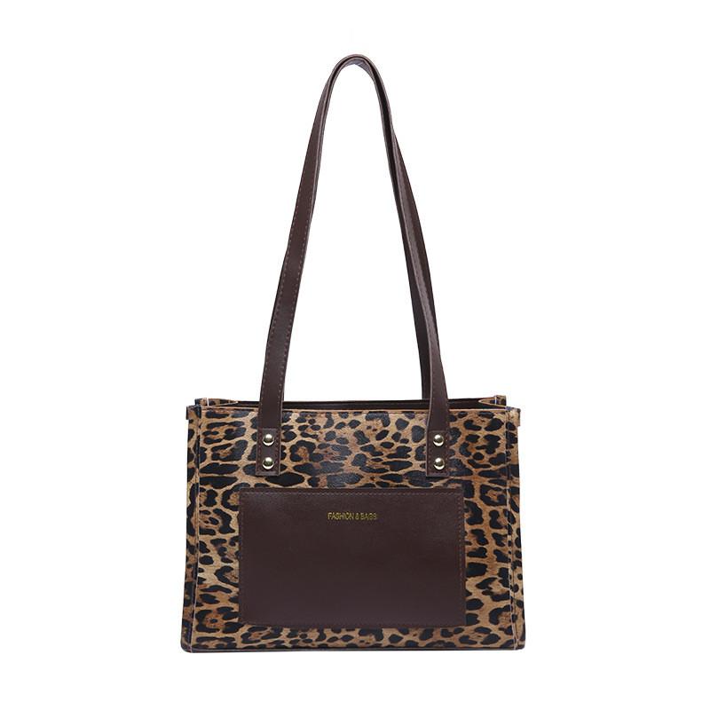 Print Leopard Fashionable Large Tote Bag For Women Stylish Pu Shoulder Handbag