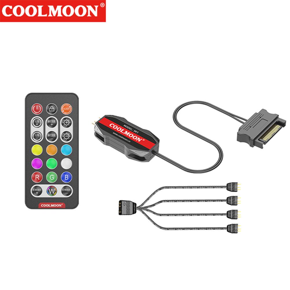 COOLMOON ARGB Controller Cable 5V 3pin to SATA RGB Mini Controller HUB Adapter with Remote Control for PC Case Fan Light Strip