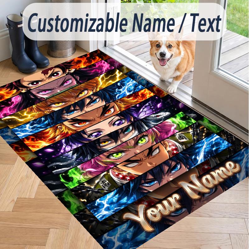 Custom Text Demon Slayer Pattern Floor Rug Soft Indoor Carpet Mat Living Room Bedroom