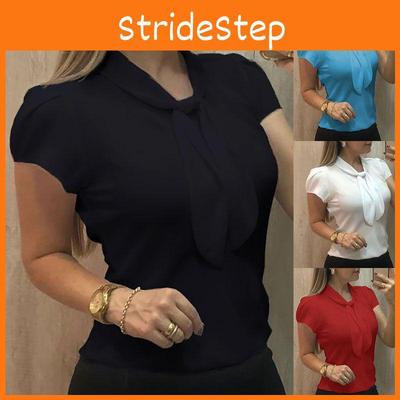 Элегантная женская блузка-футболка с коротким рукавом и бантом из шифона, обеспечивающая дышащий комфорт для леди