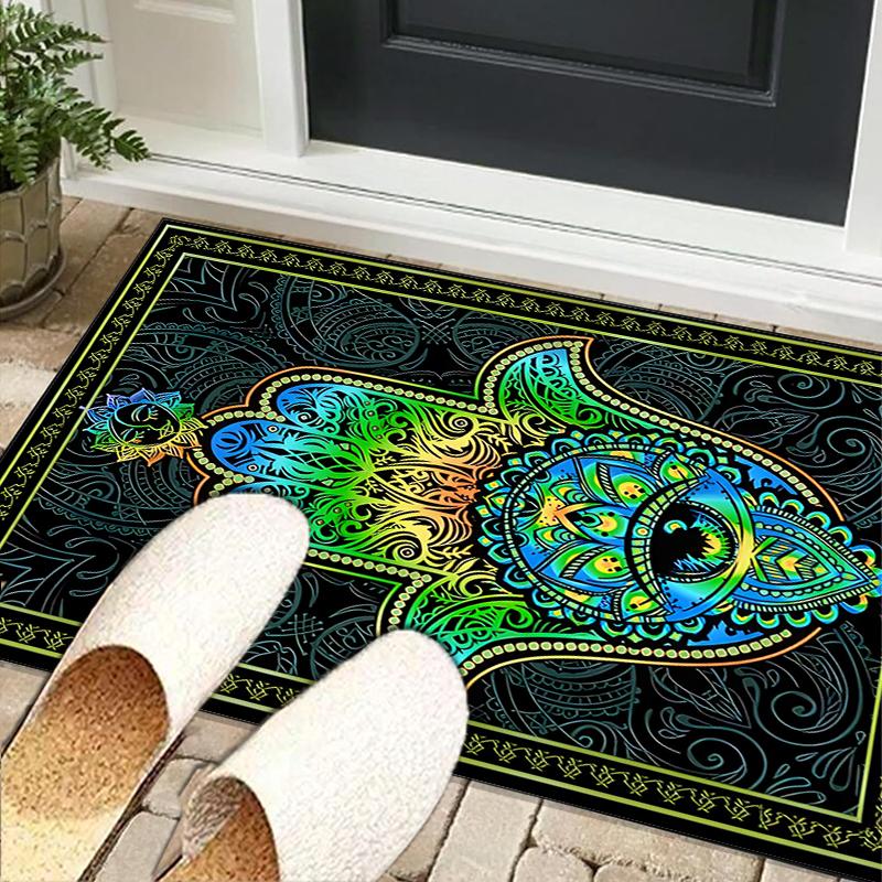 Colorful Hamsa Mandala Pattern Office Rug Chair Mat, Entryway Carpet, Suitable for Front Door, Bedroom, Living Room, Desk, Holiday Gift