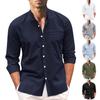 Summer Men's Standing Collar Cardigan Long Sleeved Shirt Button Cotton Linen Solid Casual Shirt