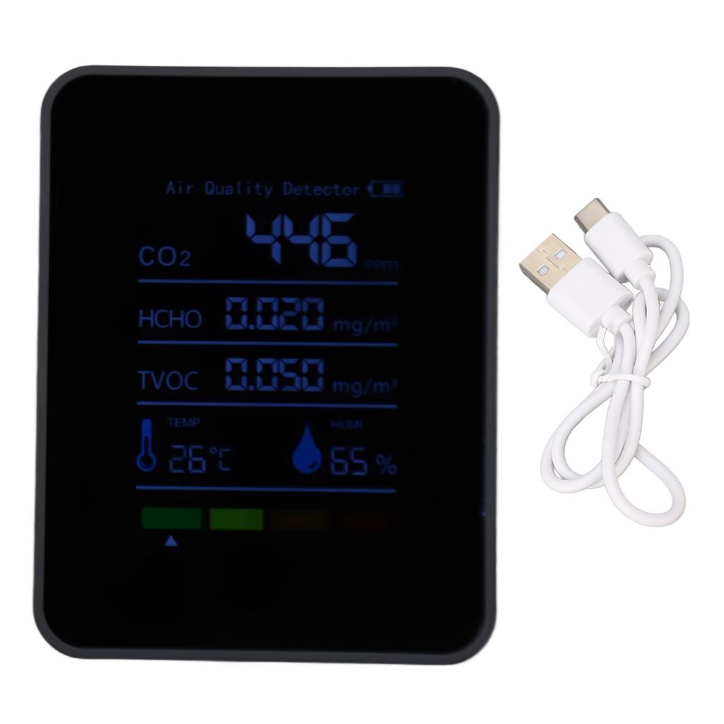 5 In 1 Meter Air Quality Monitor CO2 Detector Portable Battery Operated Carbon Dioxide HCHO TVOC Temp Humi