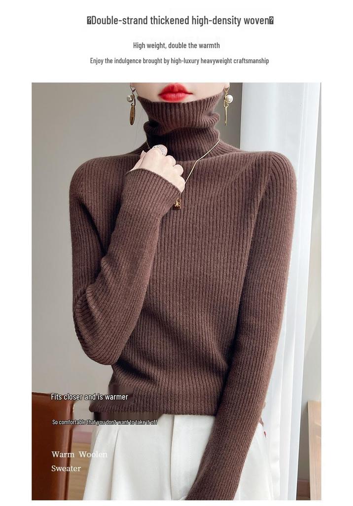 Elegant Knit Turtleneck Sweater: Super Elastic with Wrinkled Stacked Design