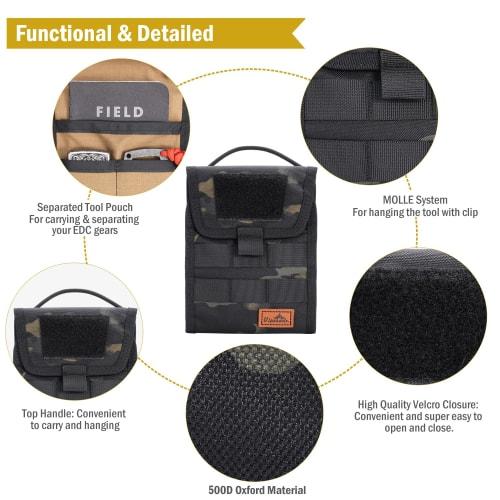 VIPERADE VE12 Foldable EDC Organizer Pouch, Molle Tool Bag, Tri-Fold Tool Pouch, Utility EDC Pocket Organizer for Outdoor and Everyday Use (Black Camo