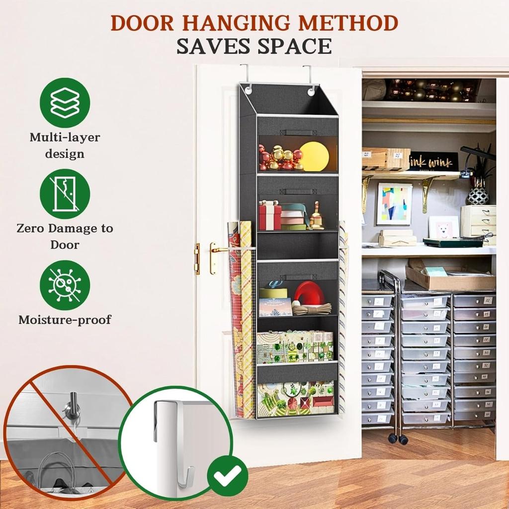 Подвесной органайзер для подарочной упаковочной бумаги с съемным ящиком и боковыми карманами для хранения рождественских лент, бантов, украшений