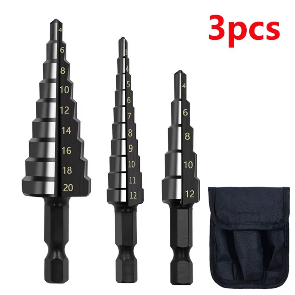 3Pcs Heavy Duty Hole Drill Bits Multiple Hole Sizes Hole Cutter Step Drill Bit Set Metal Drilling