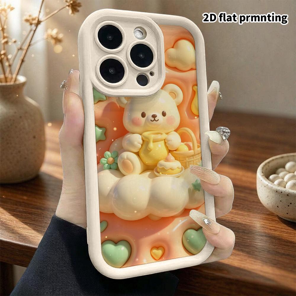 Чехол для телефона: 2D плоский дизайн, подходит для iPhone 18 17 16 15 14 13 Pro, персиково-медовый маленький белый медвежонок, идеальный подарок на Рождество и Хэллоуин