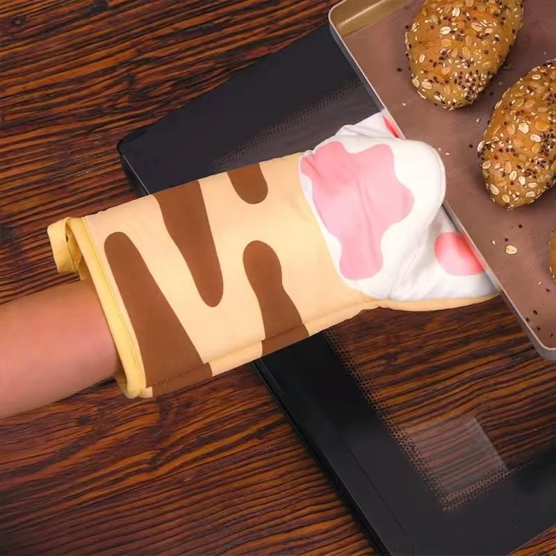 Microwave Long Cotton Gloves Cute Cat Paws Oven Insulation Gloves Heat Resistant Non-Slip Single Glove Kitchen Bakings Supplies