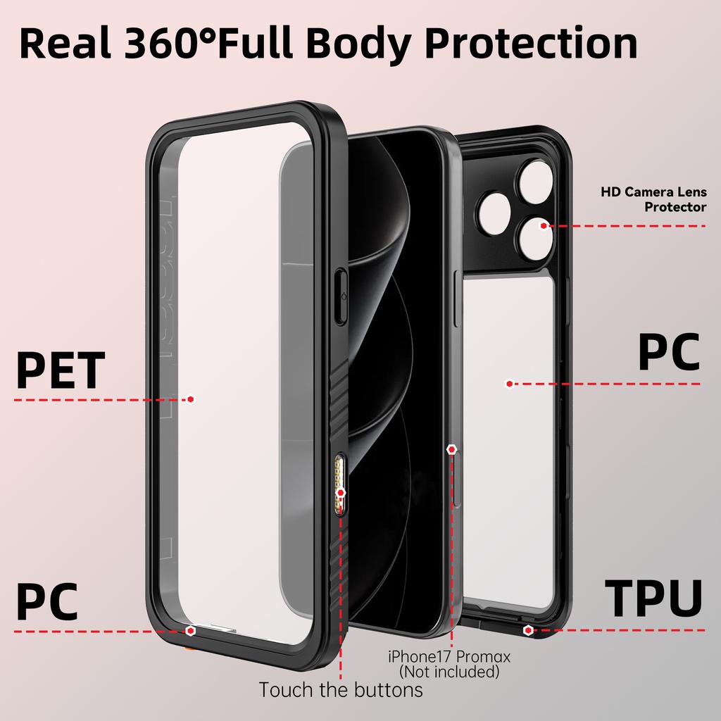shellbox for 17Promax/16/15/14 waterproof phone case diving swimming anti-drop anti-shockproof full body protective phone case