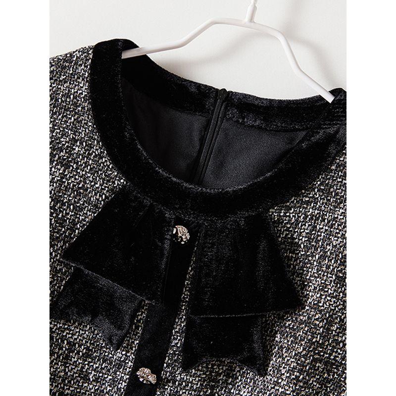 Nordic Style Age-Reducing Butterfly Velvet Round Neck Tweed Gradient Plaid Dress Women Autumn and Winter Bottoming Vest Skirt Recommend